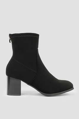 Ardene Black Flare Heel Booties | Size | Polyester/Faux Suede | Eco-Conscious