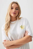 Ardene Food Print Oversized T-Shirt in White | Size | Cotton/Elastane
