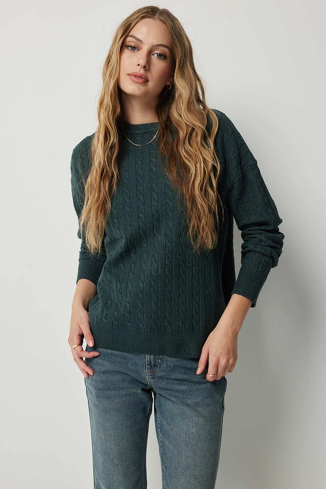 Ardene Long Cable Sweater in Dark Green | Size | Polyester/Nylon