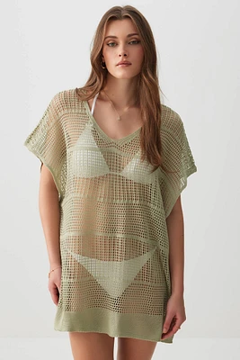 Ardene Open Mesh Swim Cover Up in Light Green | Polyester