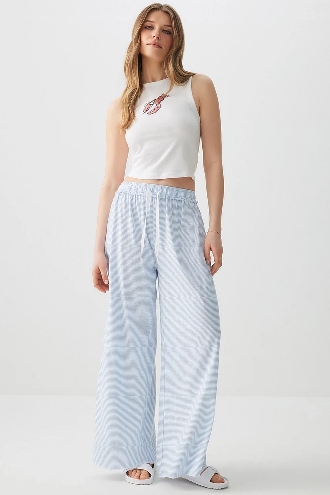 Ardene Slub Jersey Wide Leg Pants in Light Blue | Size | 100% Cotton