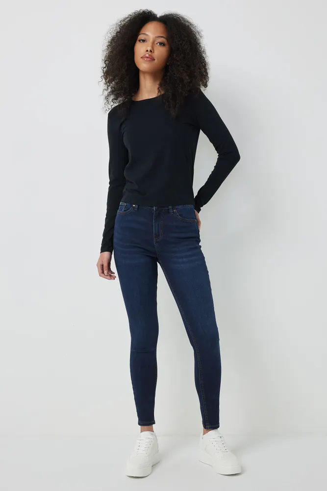 Ardene Super Soft Wide Waistband Leggings in Dark Blue | Size Medium |  Polyester/Elastane