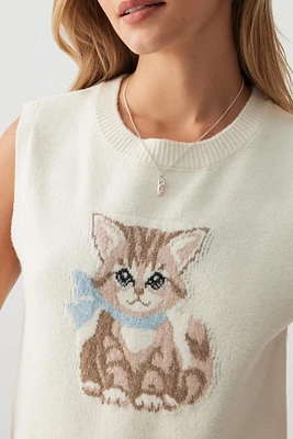 Ardene Printed Sweater Vest in White | Size | Polyester/Nylon/Spandex
