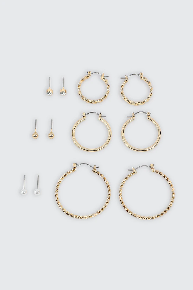 Ardene 6-Pack Twisted Hoop & Stud Earrings in Gold | Stainless Steel | Eco-Conscious