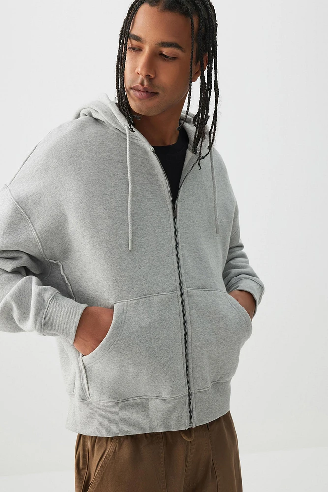 Ardene Man Zip Up Hoodie For Men in Grey | Size | 100% Cotton | Fleece-Lined