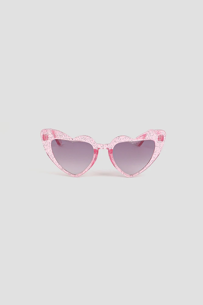 Ardene Kids Glitter Heart Sunglasses in Light Pink