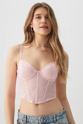 Ardene Ultra Crop Lace Bustier in Light Pink | Size | Nylon/Elastane