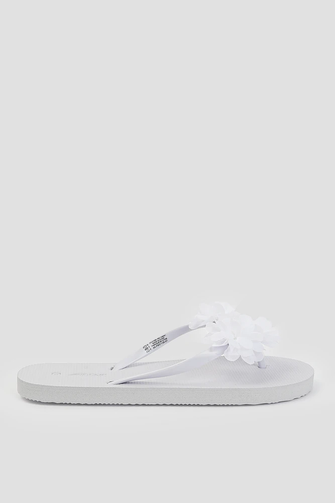 Ardene 3D Flower Flip-Flops Sandals in White | Size 7.5