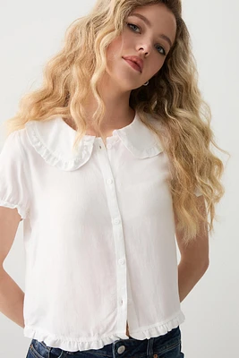 Ardene Puff Sleeve Peter Pan Collar Blouse in White | Size | Viscose