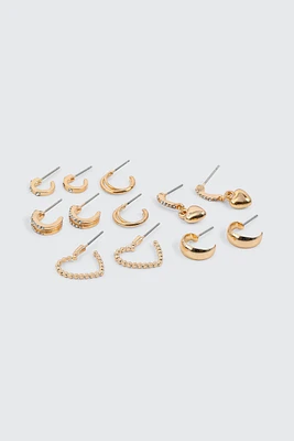 Ardene 6-Pack of Small Embellished Hoop Earrings in Gold | Stainless Steel