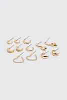 Ardene 6-Pack of Small Embellished Hoop Earrings in Gold | Stainless Steel