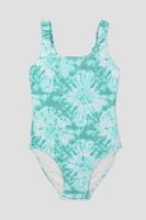 Ardene Kids Tie-Dye One Piece Swimsuit in Medium Green | Size | Polyester/Nylon/Elastane | Microfiber