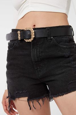 Ardene Chain Buckle Belt in Black | Size Medium | Faux Leather