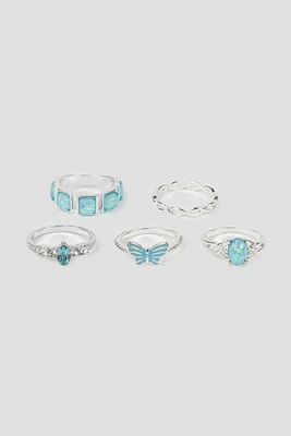 Ardene 5-Pack Iridescent Rings in Silver | Size