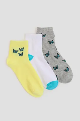 Ardene 3-Pack Butterfly Demi Crew Socks | Polyester/Spandex
