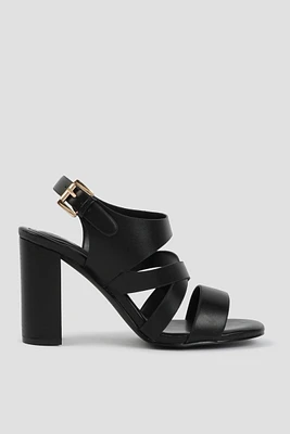 Ardene Strappy Block Heel Sandals in | Size | Faux Leather