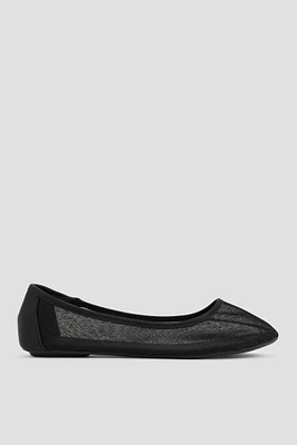 Ardene Mesh Ballet Flats in Black | Size