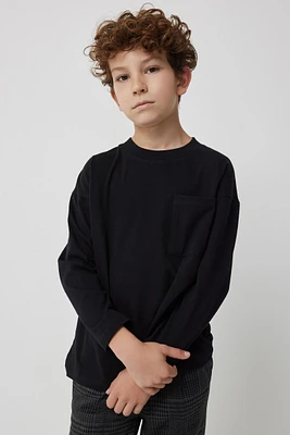 Ardene Kids Long Sleeve Tee with Pocket in Black | Size XS | 100% Cotton