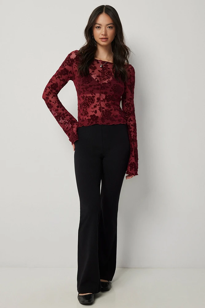 Ardene Flare Crepe Knit Pants in Black | Size | Polyester/Spandex