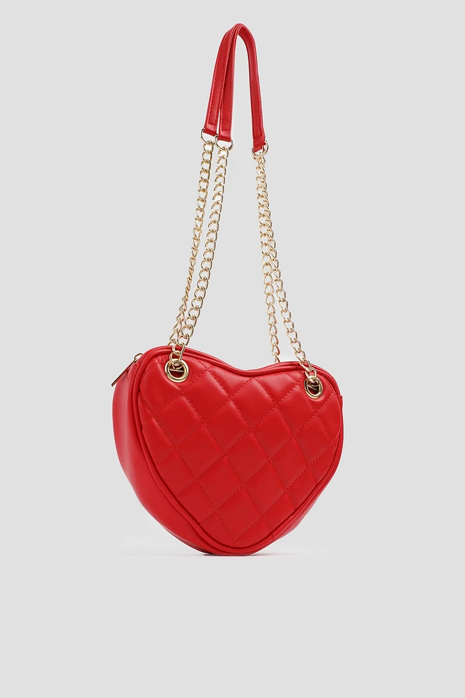 Ardene Heart Shaped Quilted Crossbody Bag in Red | 100% Recycled Polyester | Eco-Conscious