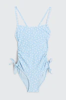 Ardene Kids Side Tie One Piece Swimsuit in Light Blue | Size | Polyester/Spandex/Elastane