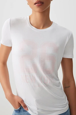 Ardene Fitted Graphic T-Shirt in White | Size | Rayon/Spandex