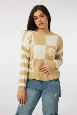 Ardene Multi Pattern Sweater in Beige | Size | 100% Acrylic