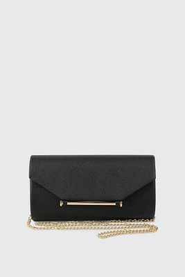 Ardene Clutch with Gold Tone Bar Detail in | Polyester