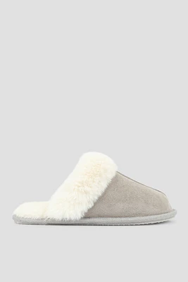 Ardene Mule Slippers with Fur Lining in Light | Size | Polyester/Faux Suede | Eco-Conscious