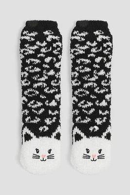 Ardene Cat Slipper Socks in Black | Polyester