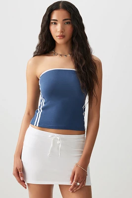 Ardene Crop Contrast Stripe Tube Top in Dark Blue | Size | Polyester/Spandex