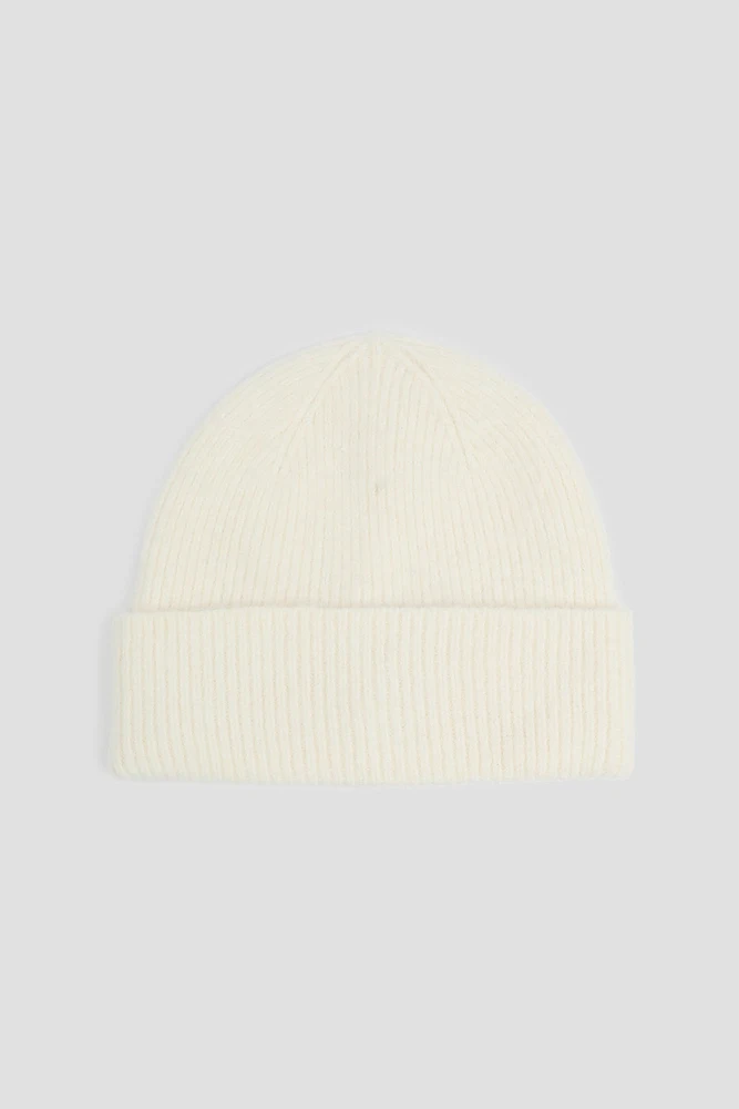 Ardene Wide Cuff Ribbed Beanie in White | Polyester