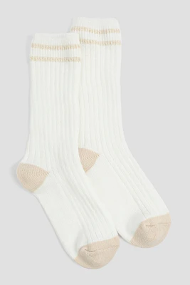 Ardene Boot Socks with Metallic Stripes in White | Polyester/Spandex