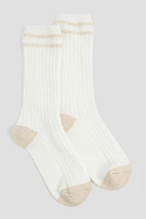 Ardene Boot Socks with Metallic Stripes in White | Polyester/Spandex