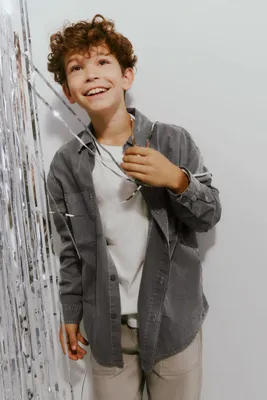 Ardene Kids Twill Shirt in Grey | Size | 100% Cotton
