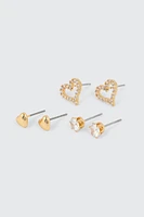 Ardene 3-Pack Heart & Stone 14K Gold Plated Earrings | Stainless Steel