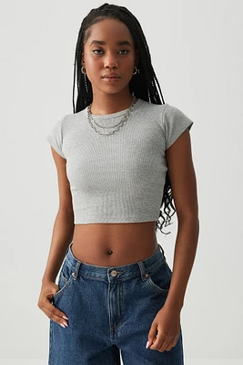 Ardene Basic Ultra Crop Crew Neck T-shirt in | Size | Cotton/Elastane/Viscose | Eco-Conscious