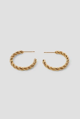 Ardene Stainless Steel Twisted Hoop Earrings in Gold