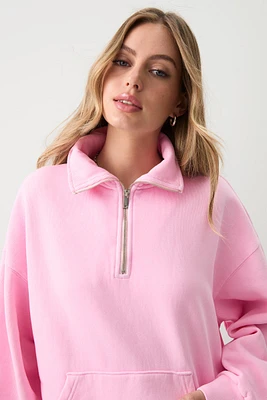 Ardene Washed Half Zip Sweatshirt in Light | Size | Polyester/Cotton | Fleece-Lined