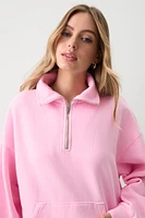Ardene Washed Half Zip Sweatshirt in Light | Size | Polyester/Cotton | Fleece-Lined