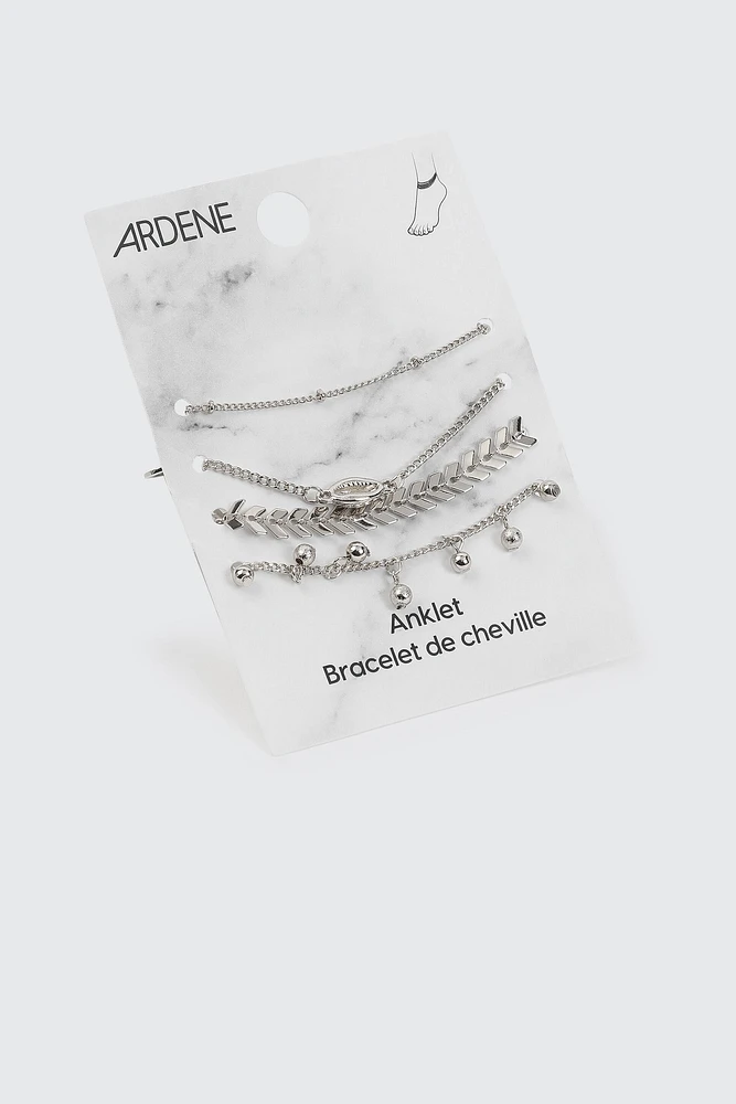 Ardene 4-Pack Mixed Anklets in Silver