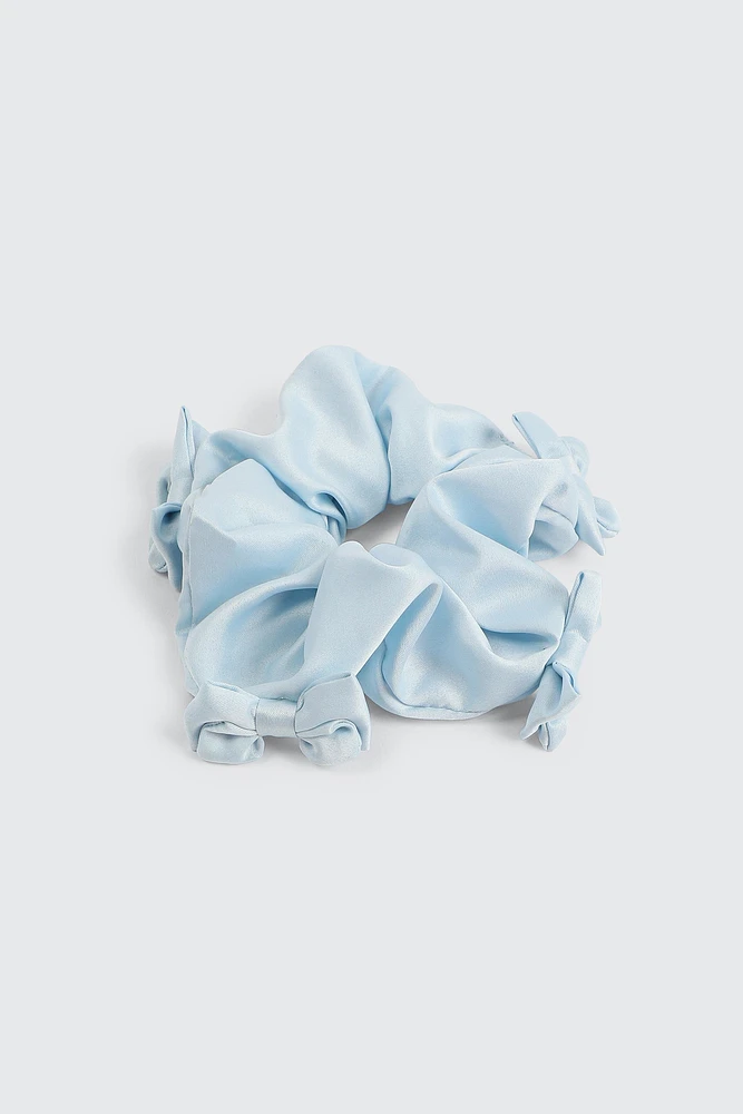 Ardene Satin Scrunchie with Bows in Light Blue