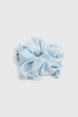 Ardene Satin Scrunchie with Bows in Light Blue