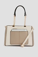 Ardene Small Tote Bag with Chain Straps in Beige | 100% Recycled Polyester/Faux Leather | Eco-Conscious