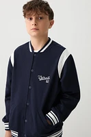 Ardene Kids Fleece Lined Varsity Jacket in Dark Blue | Size | Polyester/Cotton | Fleece-Lined
