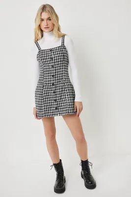 Ardene Tweed Pinafore Dress in Black | Size | Polyester