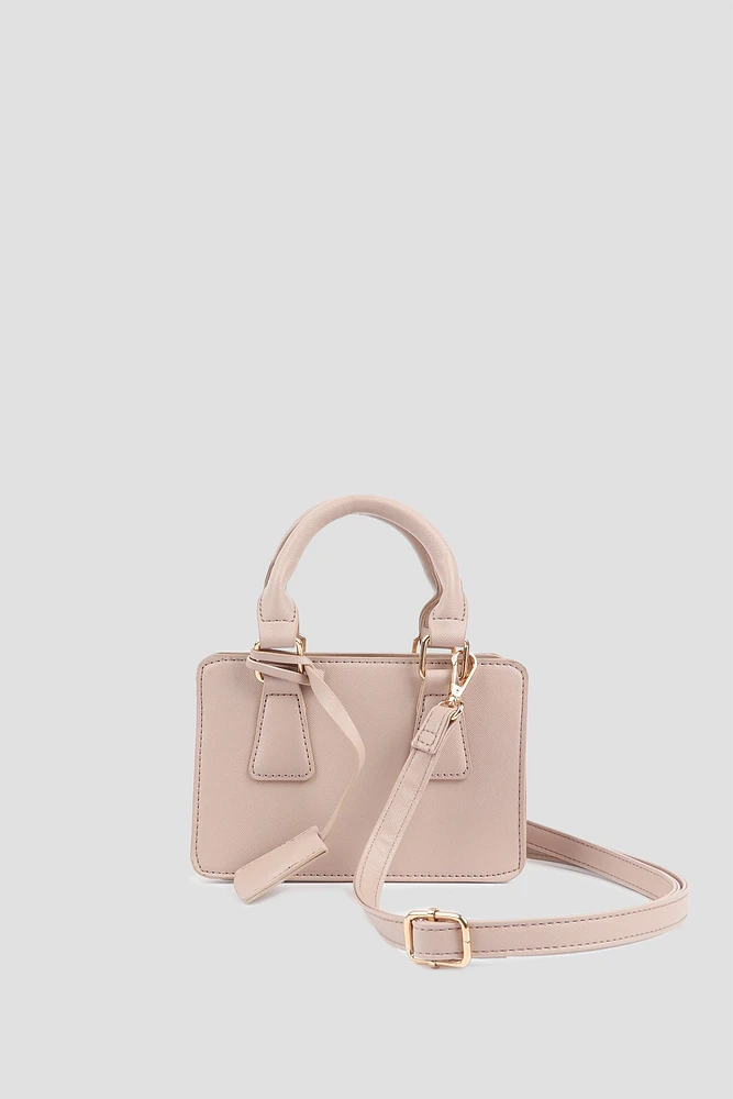 Ardene Small Tote Bag with Keychain in Light Pink | Faux Leather/Polyester