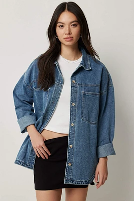 Ardene Denim Shacket in Medium Blue | Size | Polyester/Rayon/Cotton