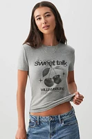 Ardene Fitted Graphic T-Shirt in Grey | Size | Rayon/Spandex