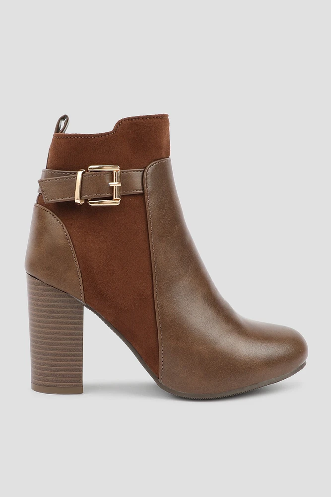 Ardene Faux Suede Buckle Booties in Brown | Size | Eco-Conscious